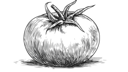 Vintage Woodcut Engraving Style Black Tomato Illustration on Old Wood Background