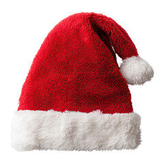 classic red santa hat with white fur isolated on png transparent background