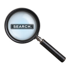 magnifying glass with search text icon isolated on png transparent background