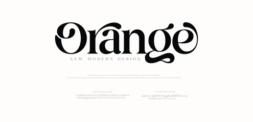 Orange luxury beauty font alphabet logo. Typography beautiful minimal elegant serif fonts fashion wedding vintage retro logos. vector illustration