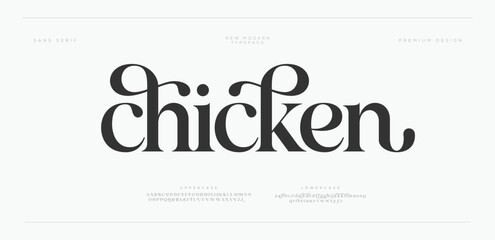 Chicken Elegant Font Uppercase Lowercase And Number. alphabet letters font logo classic minimal fashion designs. Typography modern sans fonts and number for logo brand. vector illustration
