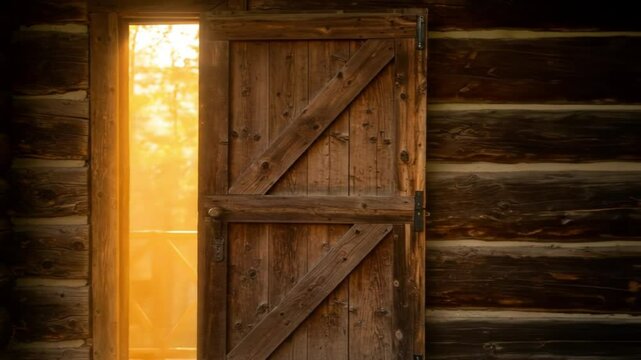 Open barn door bathes cabin in light