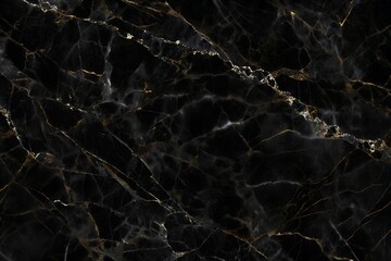 Premium Black Marble Texture with White and Gold Veins &ndash; Luxury Surface Background for Design