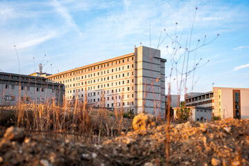 View of a big building in autumn.