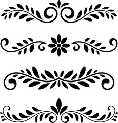 Black floral vine and scroll decorative elements vector