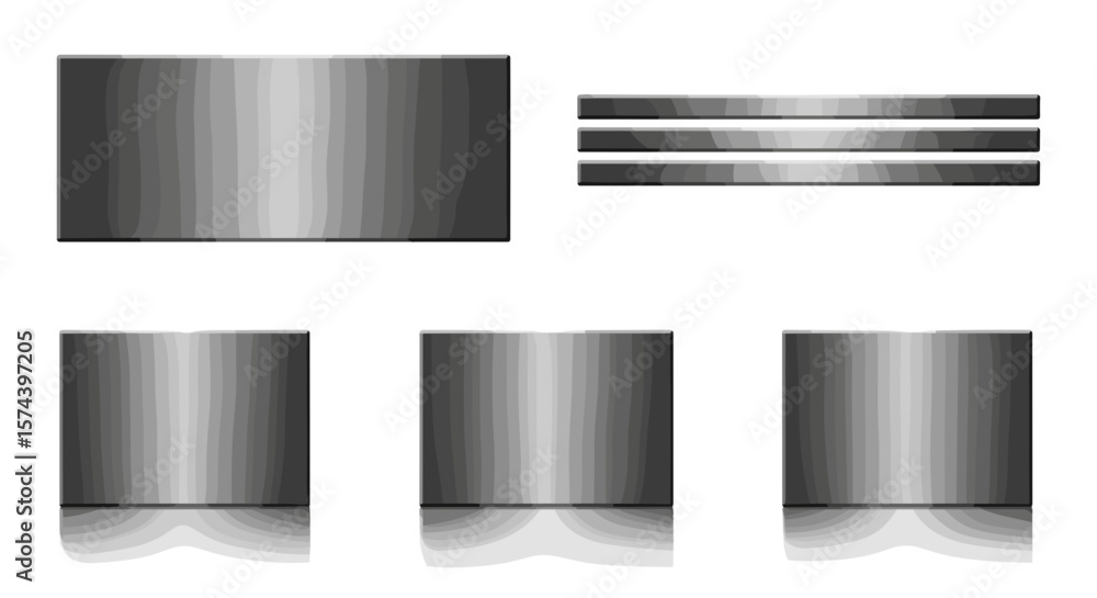 Fototapete illustration of a metallic set of objects with three bars and three square shaped objects on a white