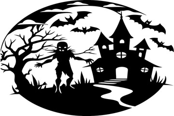 Vector art of silhouette of a Halloween house theme