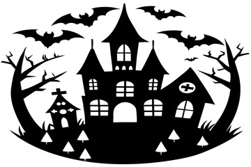 Vector art of silhouette of  Haunted House on Halloween Night