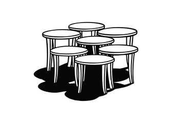 Silhouette of nesting tables isolated on a white background