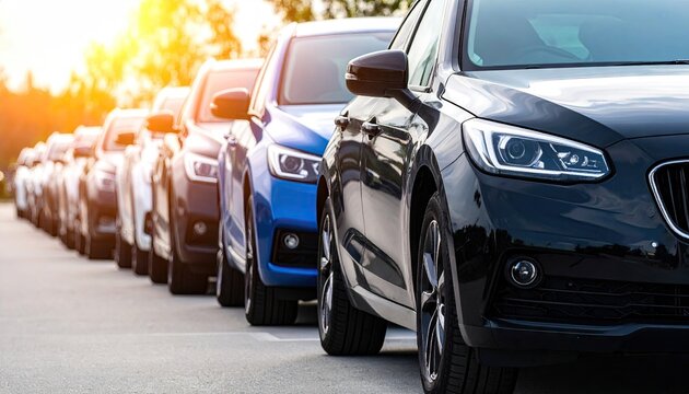 Cars lined up in a parking lot