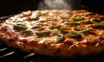 Closeup Of A Spicy Pepper Pizza On A Grill