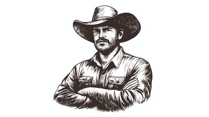 Young Farmer Portrait Logo Icon In Simple Old Black Style