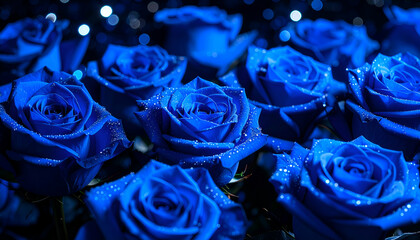 Blue Roses Bouquet with Dark Background.
