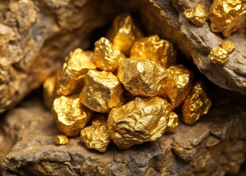 Raw gold ore with visible gold nuggets embedded in it