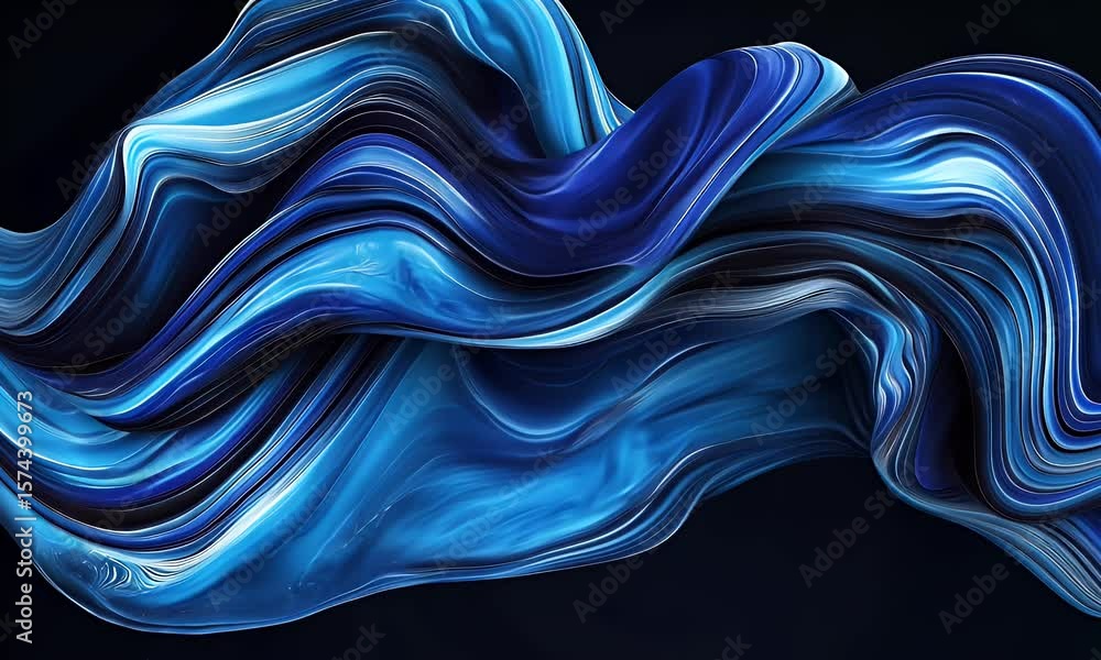 Poster abstract blue lines, 3d renderings of wavy patterns with a dark background, hyper-realistic, high-re