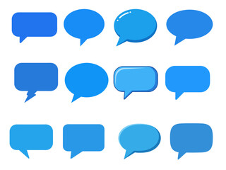 Diverse Blue Speech Bubbles Flat Design Vector Illustration Set - Communication Chat Graphic