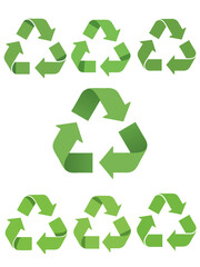 Green Recycling Symbols Flat Design Vector Illustration Set - Eco-Friendly Sustainability Graphic