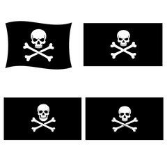 Classic Pirate Flag Jolly Roger Skull and Crossbones Vector Illustration Set - Danger Warning Graphic