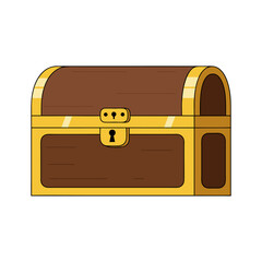 Classic Treasure Chest with Gold and Lock Flat Design Vector Illustration - Adventure Secret Graphic