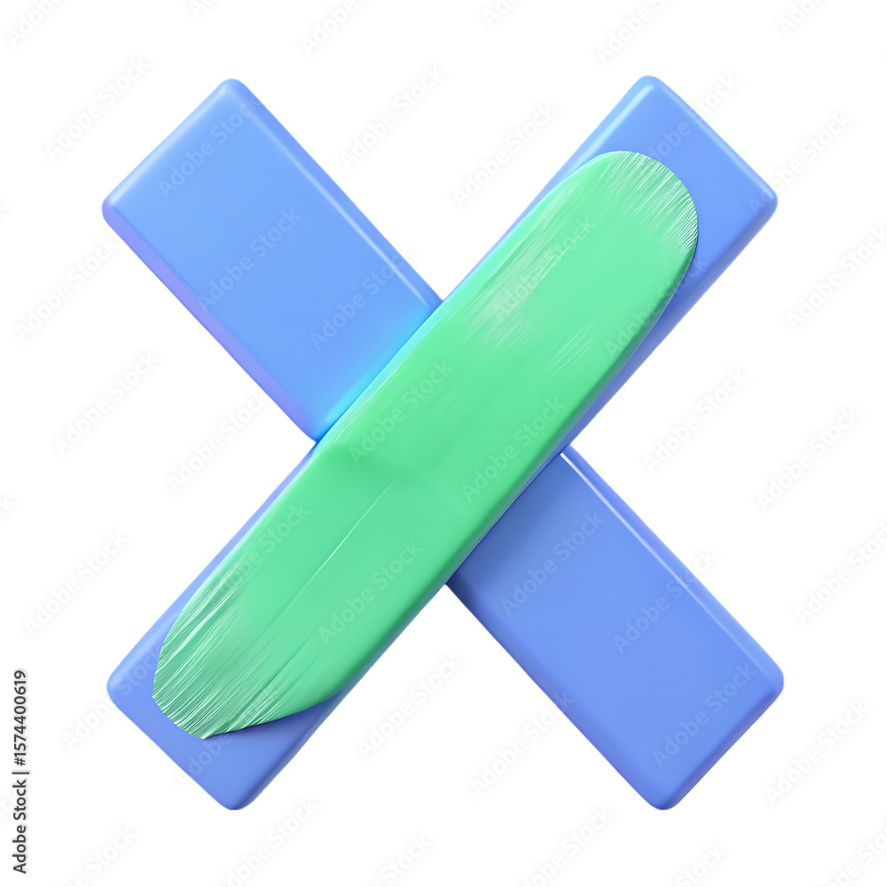 Poster blue and green cross shapes with textured brush strokes isolated on a transparent background image