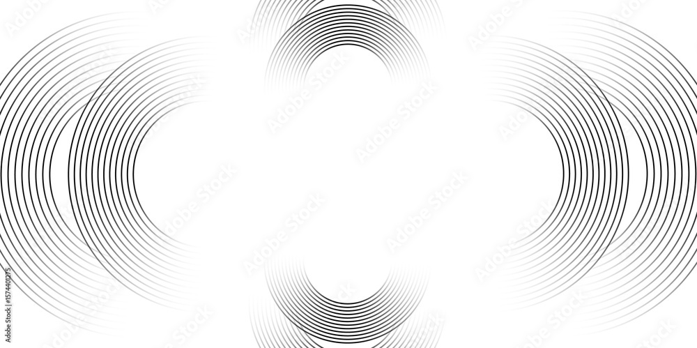 Poster minimal circular black line pattern on clean white abstract background.