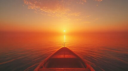 Boat Sailing on the Ocean at Dusk with a Beautiful Sunset