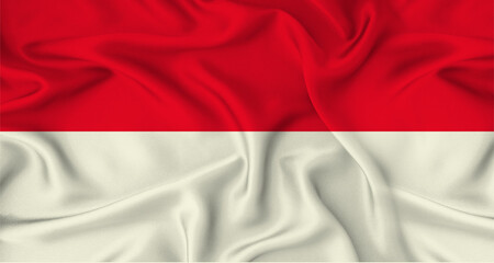 Realistic Indonesia flag waving. Close up of flag of Indonesia with cloth texture