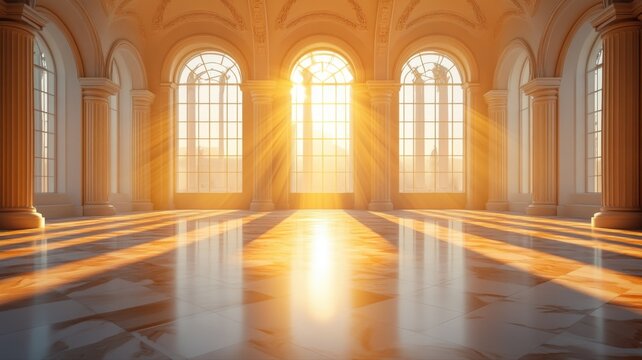 Sunlight Streams into Grand Classical Hall hall classical sunlight grand interior room architecture - Powered by Adobe