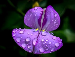 purple flower with water drops nature image 