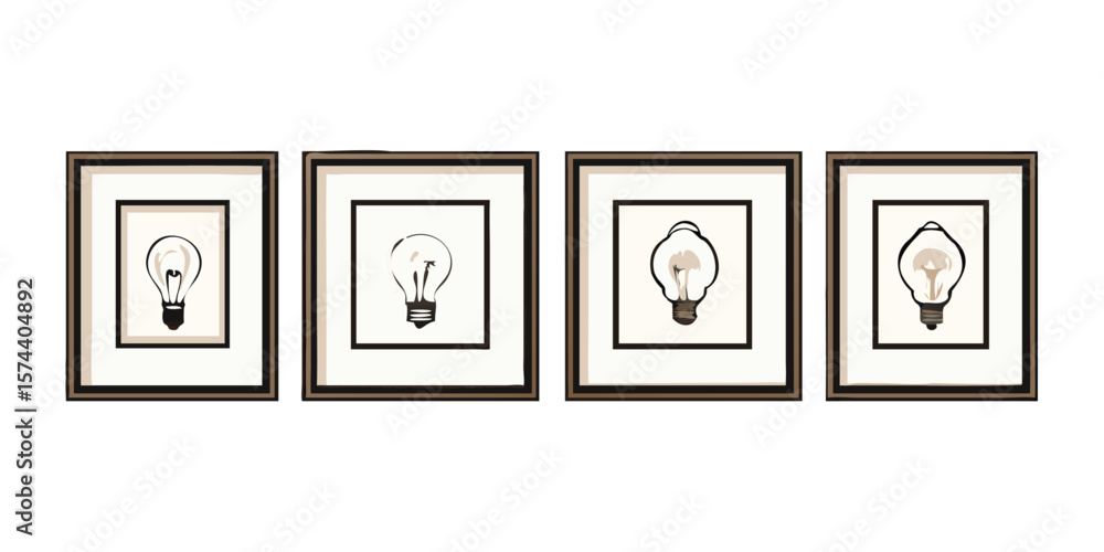Aufkleber mega icon set of vintage lightbulbs and empty frames featuring a variety of styles and colors on tra