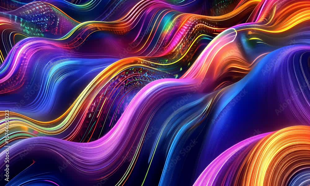 Poster a visually stunning abstract background featuring vibrant neon colors and intricate patterns, creati