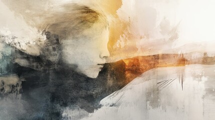  abstract illustration of human presence blending into a natural environment, subtle traces of movement