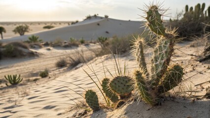 Cactus plant detail in desert lighting
