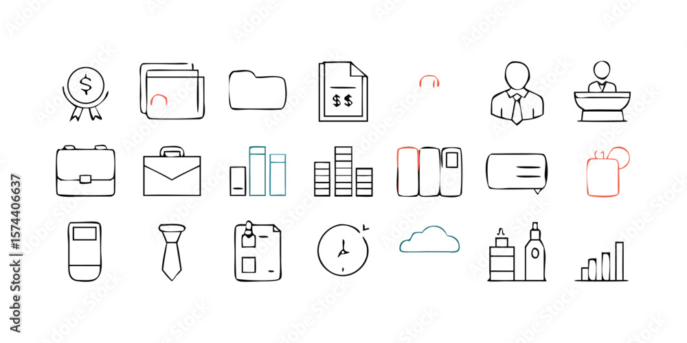 Fototapete comprehensive collection of flat line icons for office and business concepts featuring a variety of 