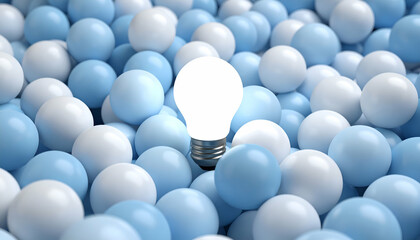Bright Idea Glowing Bulb Amidst Spheres.