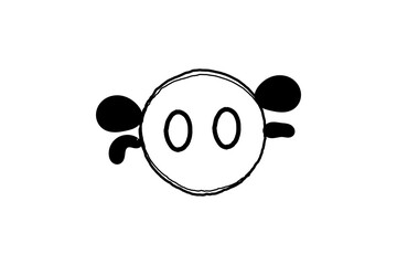 Cartoon face doodle with round eyes and side elements for scrapbook, funny stickers and playful designs