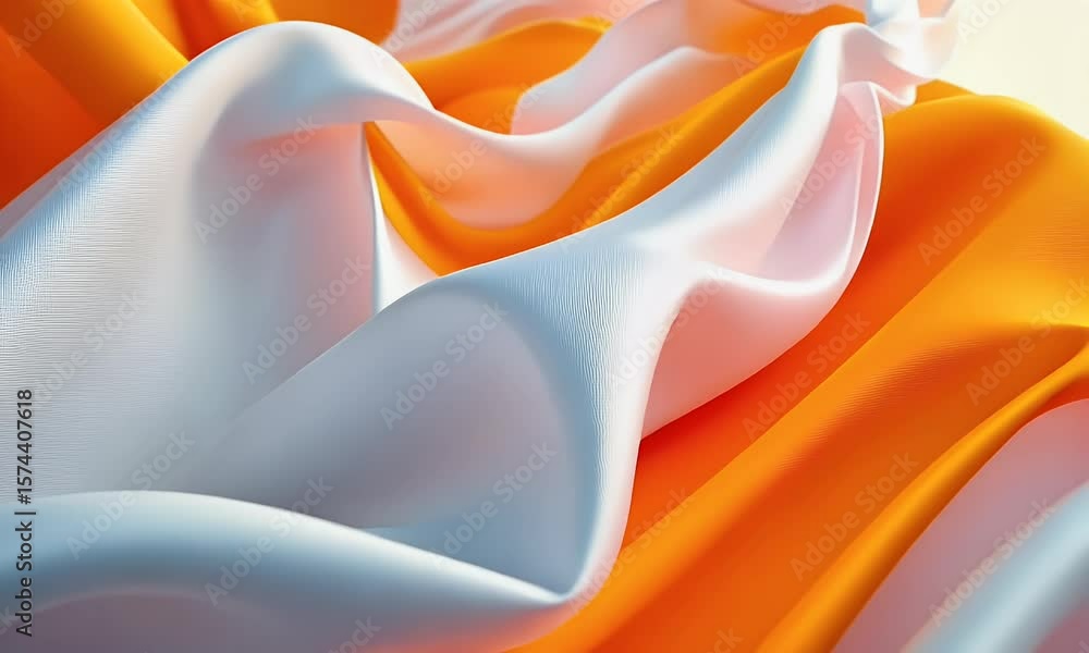 Poster abstract orange and white background with flowing cloth waves, creating an elegant and dynamic visua