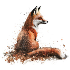 Red Fox Sitting Amidst Splattered Earth isolated on a transparent background vulpes