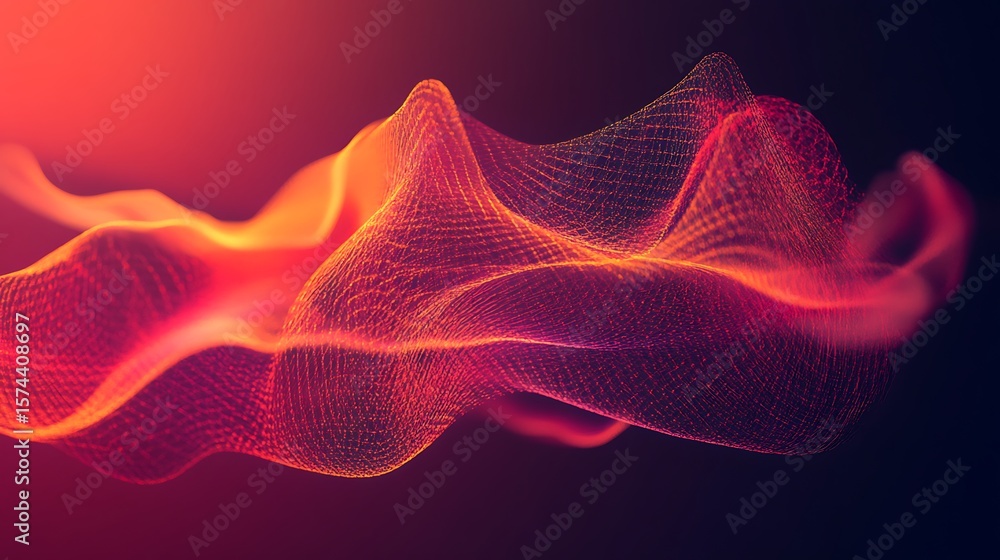 Poster delicate floating particles in a subtle gradient of deep red and orange, gently blending into the ba