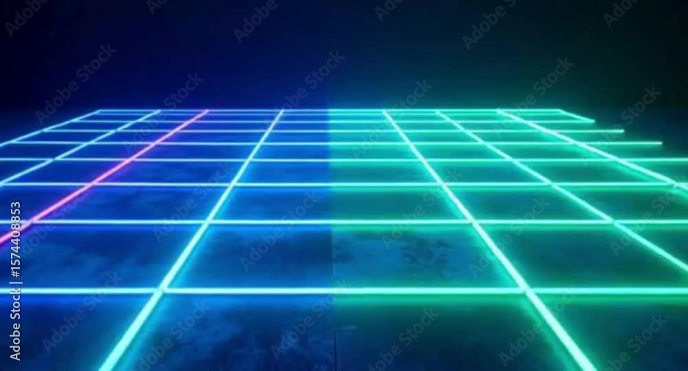 Poster abstract neon grid floor with blue and red lighting modern futuristic design empty space