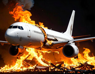 Burning Airplane Crash Disaster.