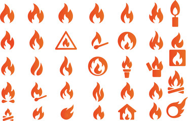 Fire flame icons collection symbol heat