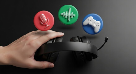Gaming Headset with Communication Audio and Game Icons