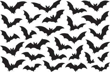 Flying bats silhouette pattern black white