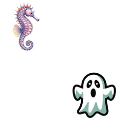 Fototapeta premium Purple seahorse and white ghost marine life aquatic