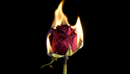 Burning Rose with Dark Background.