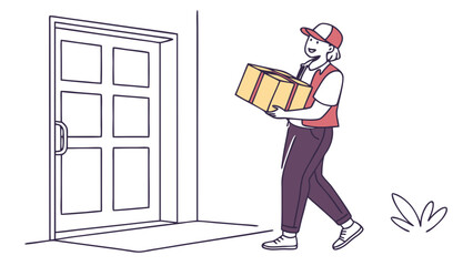 Delivery Person Bringing Package to Doorstep Illustration