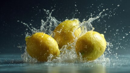 Three lemons splashing in water