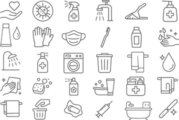 Hygiene and health care icons medical sanitation