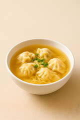 Wonton Noodle Soup in White Bowl